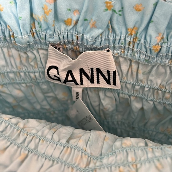 NWT GANNI Shirred Floral-print Organic Cotton-poplin Mini Dress Size 38 (US 6) - Picture 4 of 9